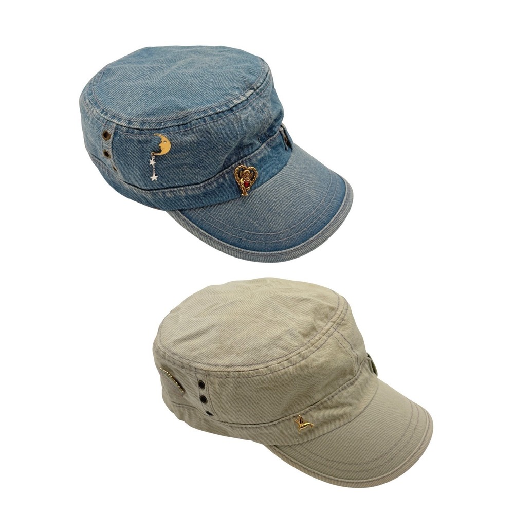 2 Capri Corn Y2K Cadet Hats Denim Khaki Celestial Charms Fairy Grunge Military